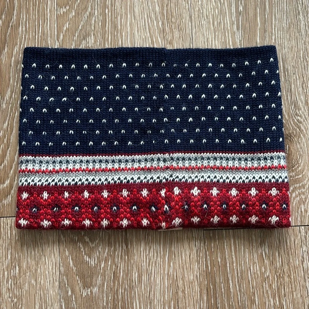 emiLime red/blue knit 100% alpaca neck gaiter/neck warmer